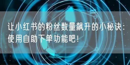 让小红书的粉丝数量飙升的小秘诀:使用自助下单功能吧!